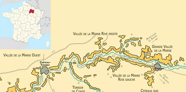 左上角为马恩省位置 下方是马恩河及葡萄园分布